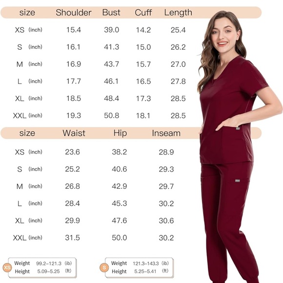 NWOT niaahinn Scrub Set Modern V-neck & Drawstring Jogger Pants w/Ribbed Cuff, S - Picture 13 of 13